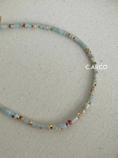 Close-up of beaded Shoushan Stone necklace