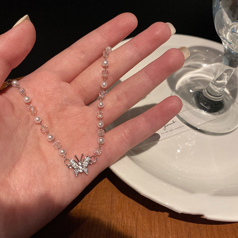 Alloy and Pearl Necklace sparkling in sunlight