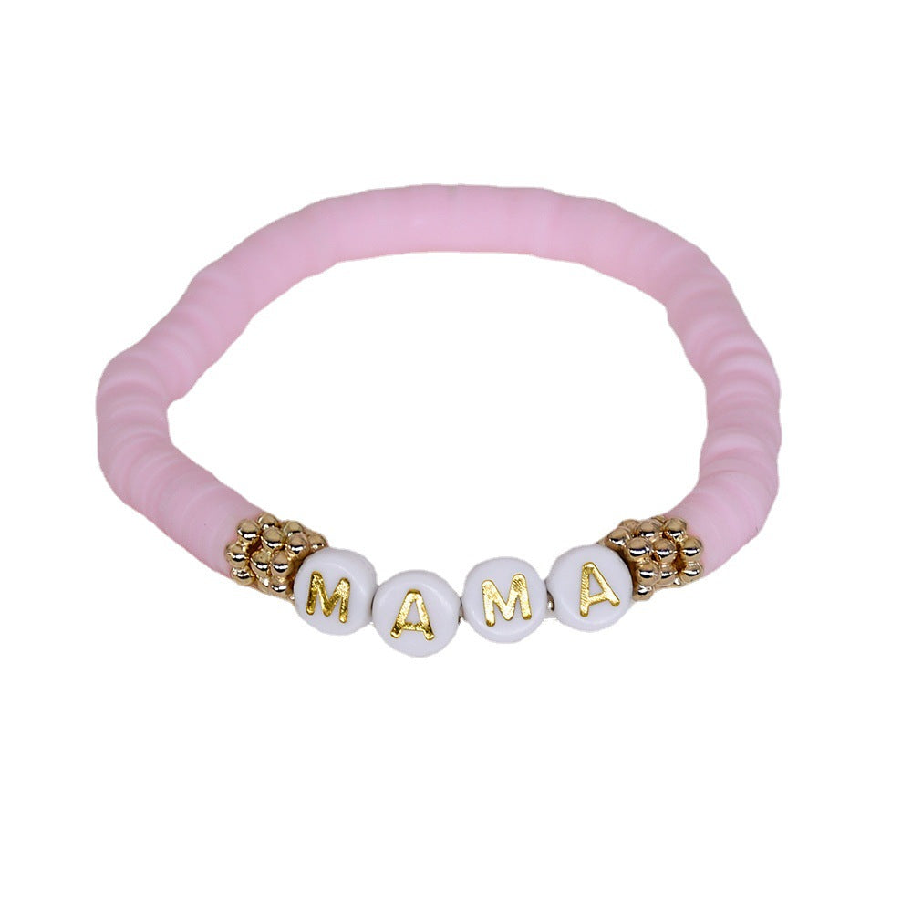 Various colours of polymer clay bracelets together