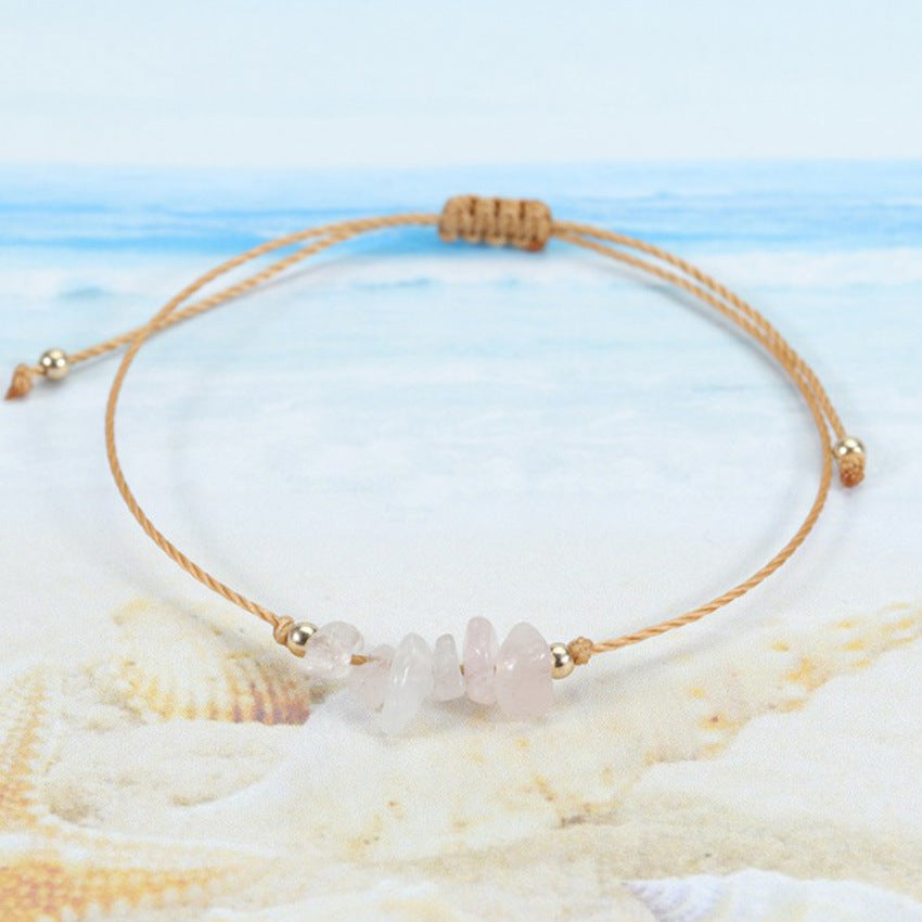 Close-up view of handcrafted colourful crystal bracelet