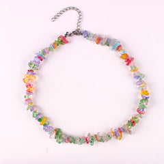Trendy bohemian necklace flat lay view