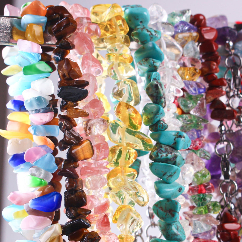 Stylish natural stone necklace worn by model