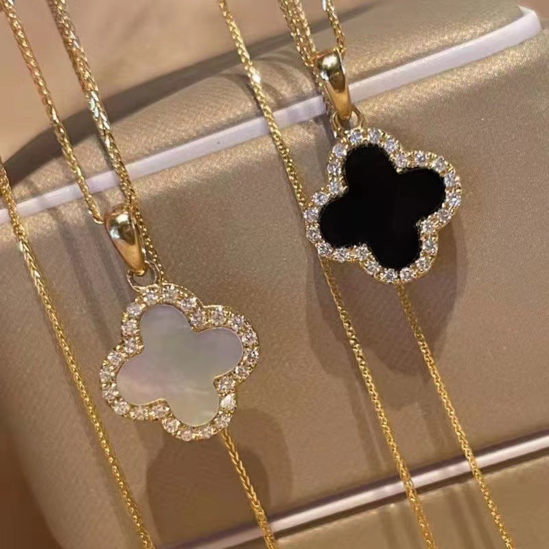 Back view of the four-leaf clover necklace showcasing clasp