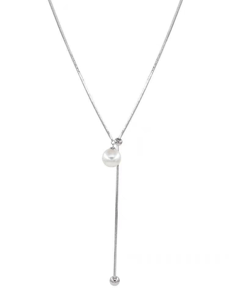 Elegant Pull-Down Pearl Long Necklace Image 4
