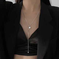 Elegant Pull-Down Pearl Long Necklace Image 2