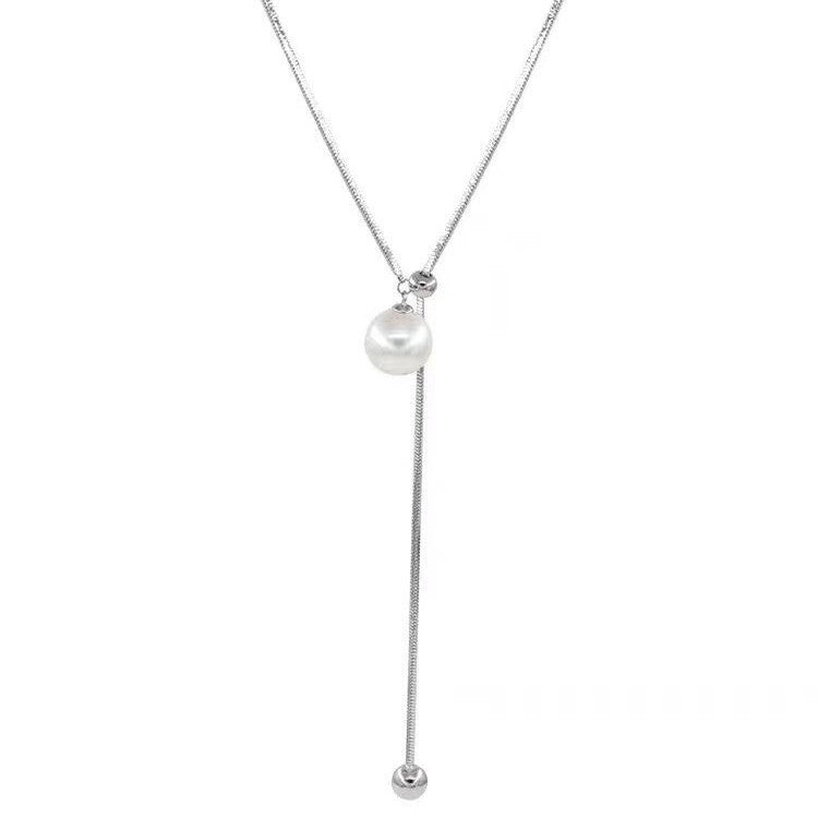Elegant Pull-Down Pearl Long Necklace Image 5