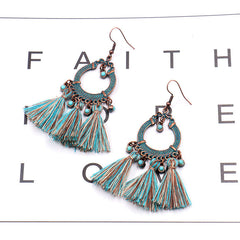 various colours of long tassel earrings
