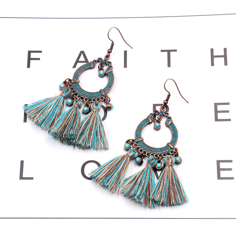 various colours of long tassel earrings