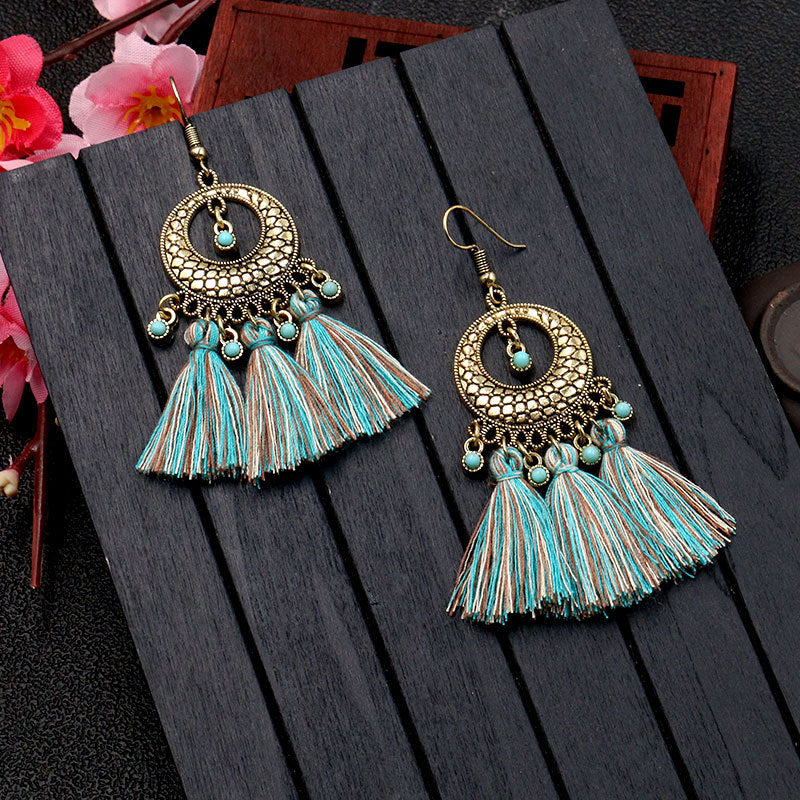 Bohemian long tassel earrings in vibrant colours