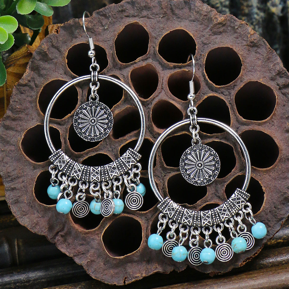 Colourful tassel earrings with geometric design image 4