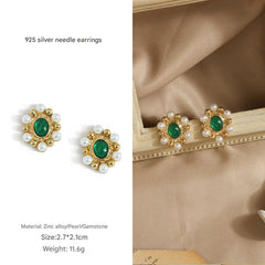 Close-up of flower pearl earrings 3
