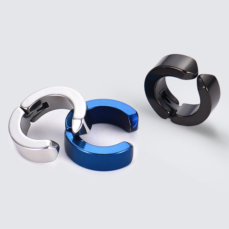 Close-up view of stainless steel clip-on earrings