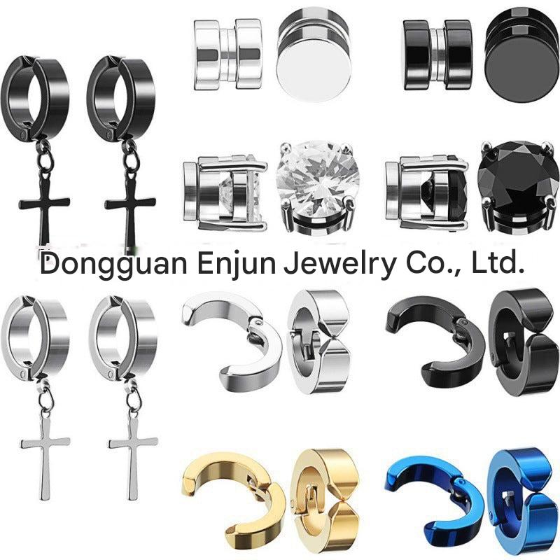 trendy titanium steel cross zirconia magnetic earring 2