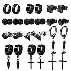 trendy titanium steel cross zirconia magnetic earring 4