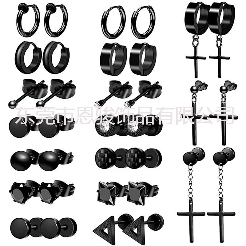 trendy titanium steel cross zirconia magnetic earring 5