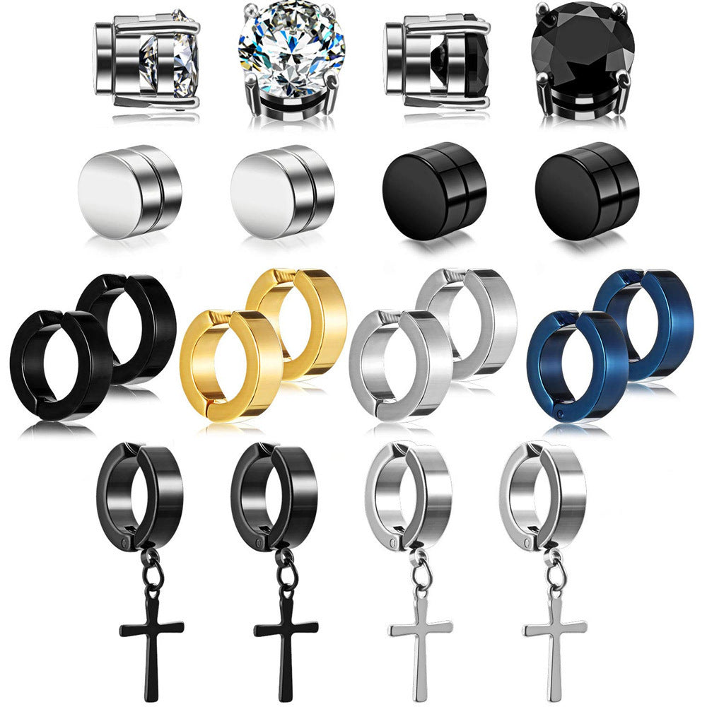 trendy titanium steel cross zirconia magnetic earring 1