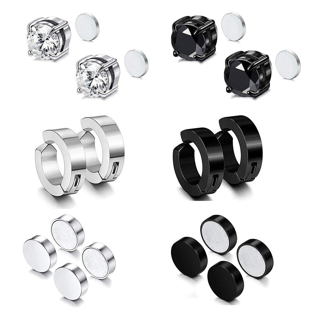 trendy titanium steel cross zirconia magnetic earring 4