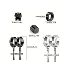 trendy titanium steel cross zirconia magnetic earring 4