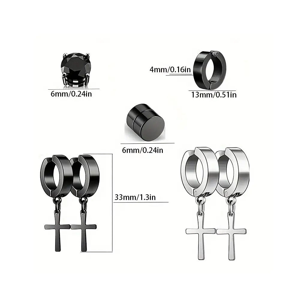 trendy titanium steel cross zirconia magnetic earring 4
