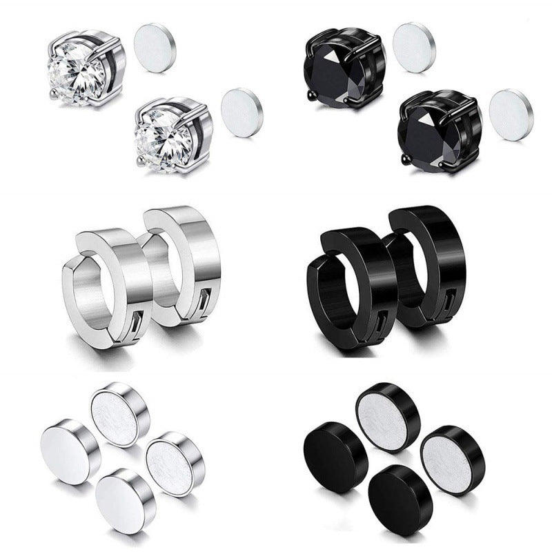 trendy titanium steel cross zirconia magnetic earring 5