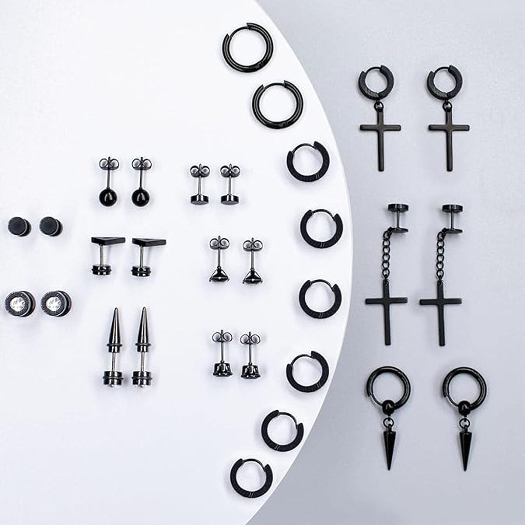 elegant geometric earrings in black steel
