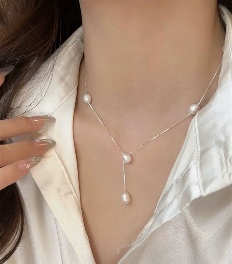 S925 silver natural freshwater pearl Y-chain necklace image 9