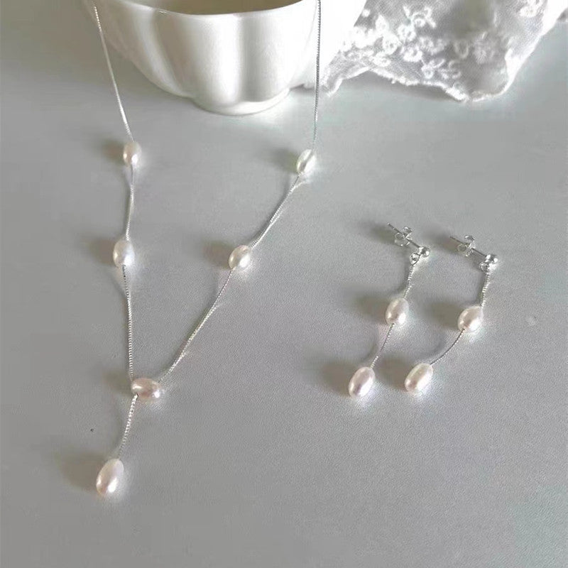 S925 silver natural freshwater pearl Y-chain necklace image 2