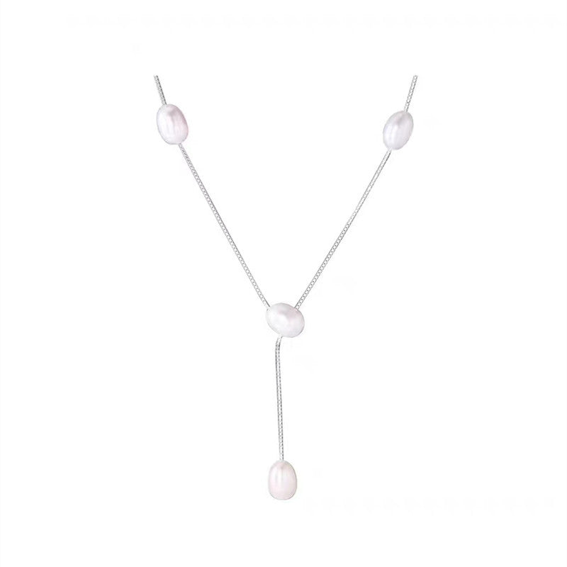 S925 silver natural freshwater pearl Y-chain necklace image 5