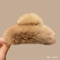 Luxurious rabbit fur hair claw clip in beige colour