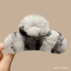 Variety of rabbit fur hair claw clips in different colours