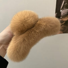 Luxurious rabbit fur hair claw clip in beige colour