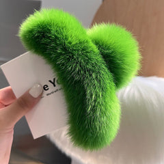 Variety of rabbit fur hair claw clips in different colours
