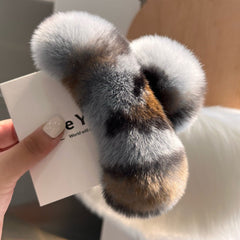 Luxurious rabbit fur hair claw clip in beige colour