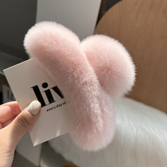 Variety of rabbit fur hair claw clips in different colours