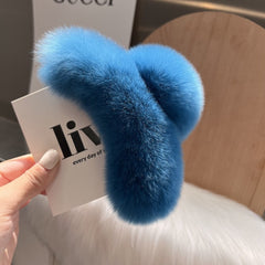 Elegant hair accessory for women with rabbit fur texture