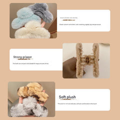 Close-up of stylish claw clip for hair with rabbit fur