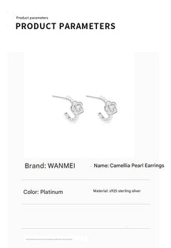 Silver camellia pearl earrings fashion image