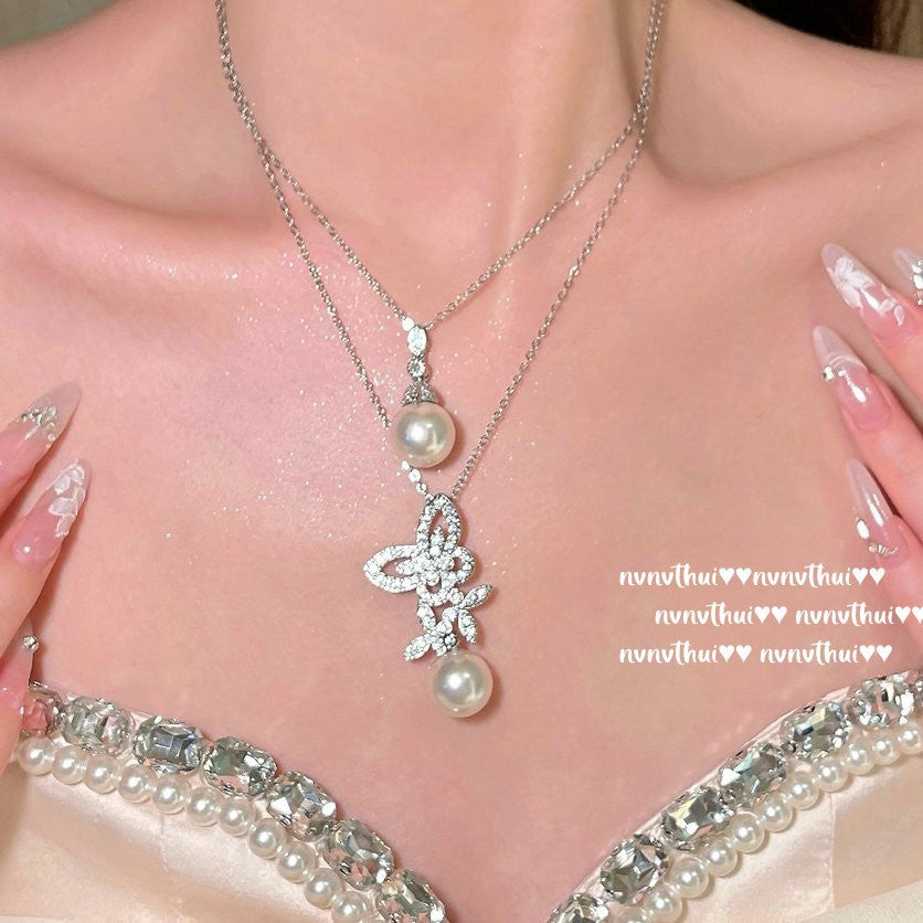 Back view of adjustable pearl necklace