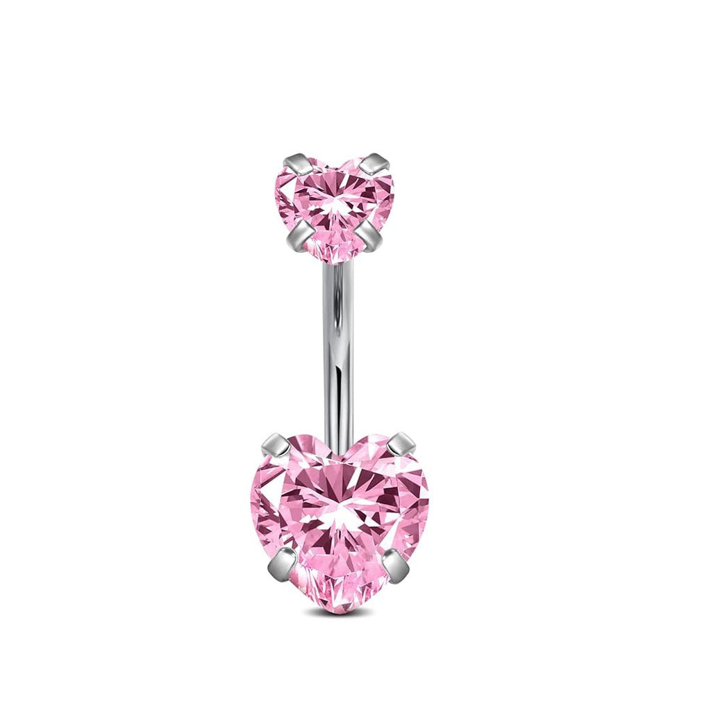 Elegant stainless steel heart navel ring in packaging