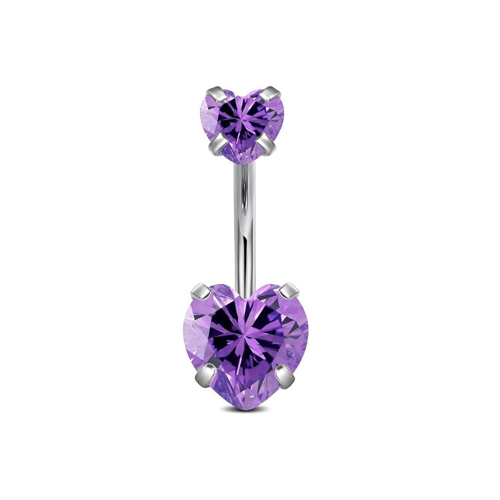 Fashionable heart-shaped navel ring with cubic zirconia