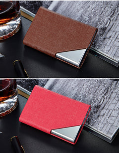 Business card holder placed on a desk with cards