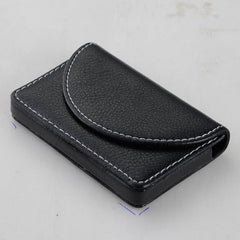 Stainless steel business card case on a desk