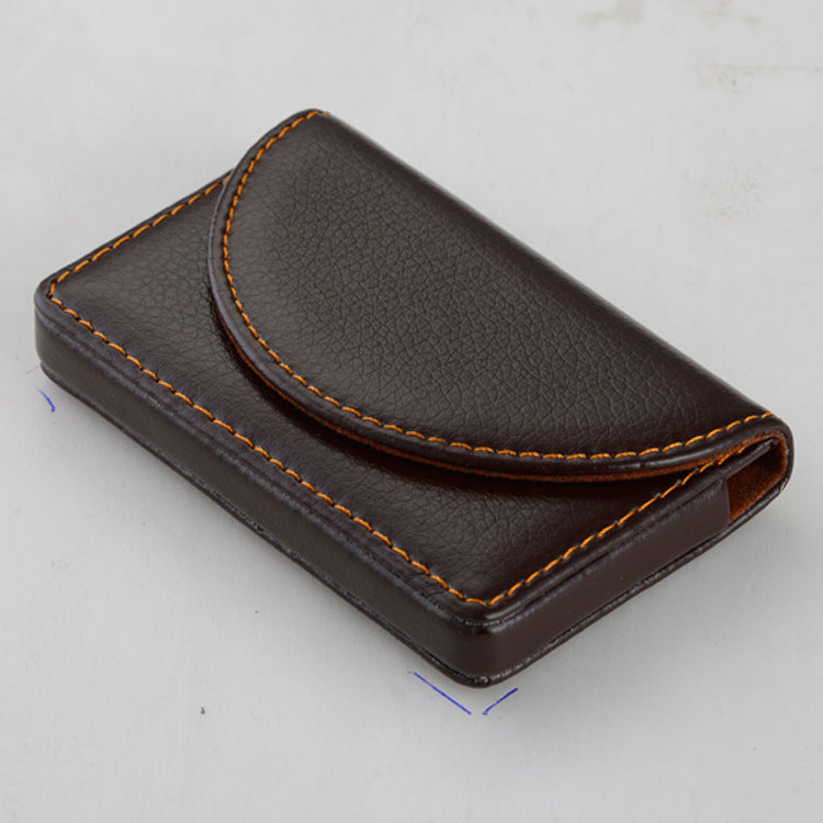 Side view of brown leather card holder