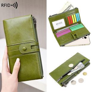 Blue compact women's wallet with RFID protection