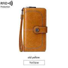 Women’s wallet demonstration showing RFID protection