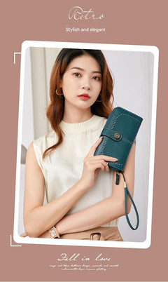 Light blue zip wallet for women on display