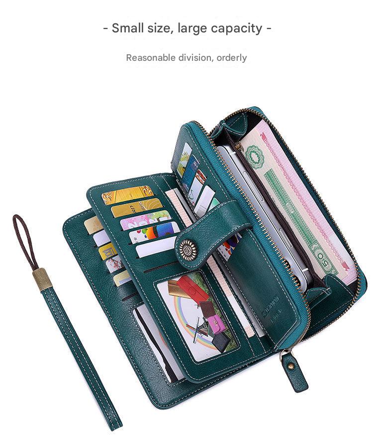 Women’s wallet demonstration showing RFID protection