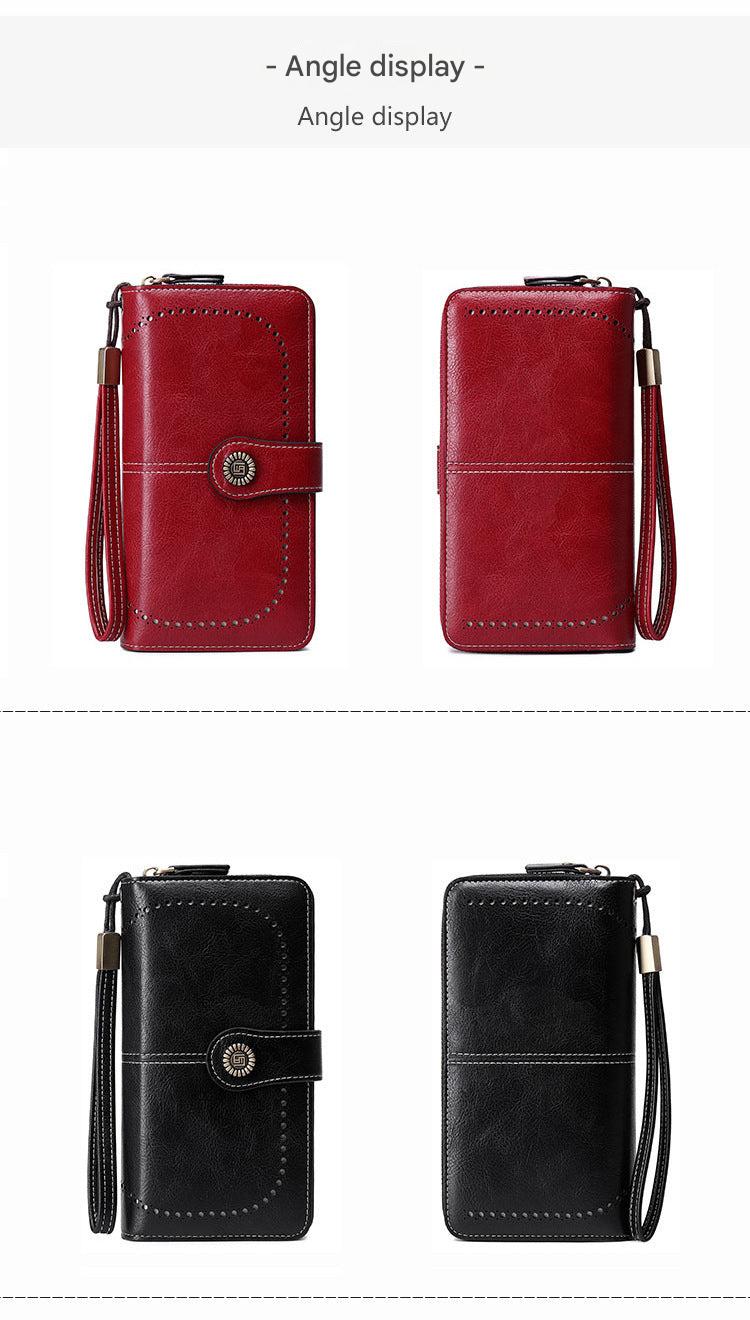 Light blue zip wallet for women on display