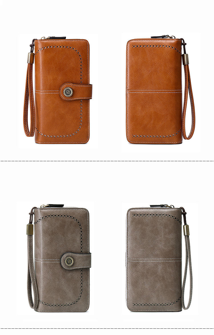 Durable gray zip wallet features