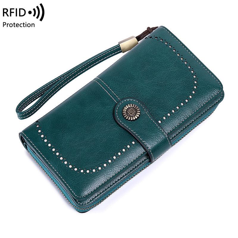 Close-up of RFID blocking wallet in midnight black